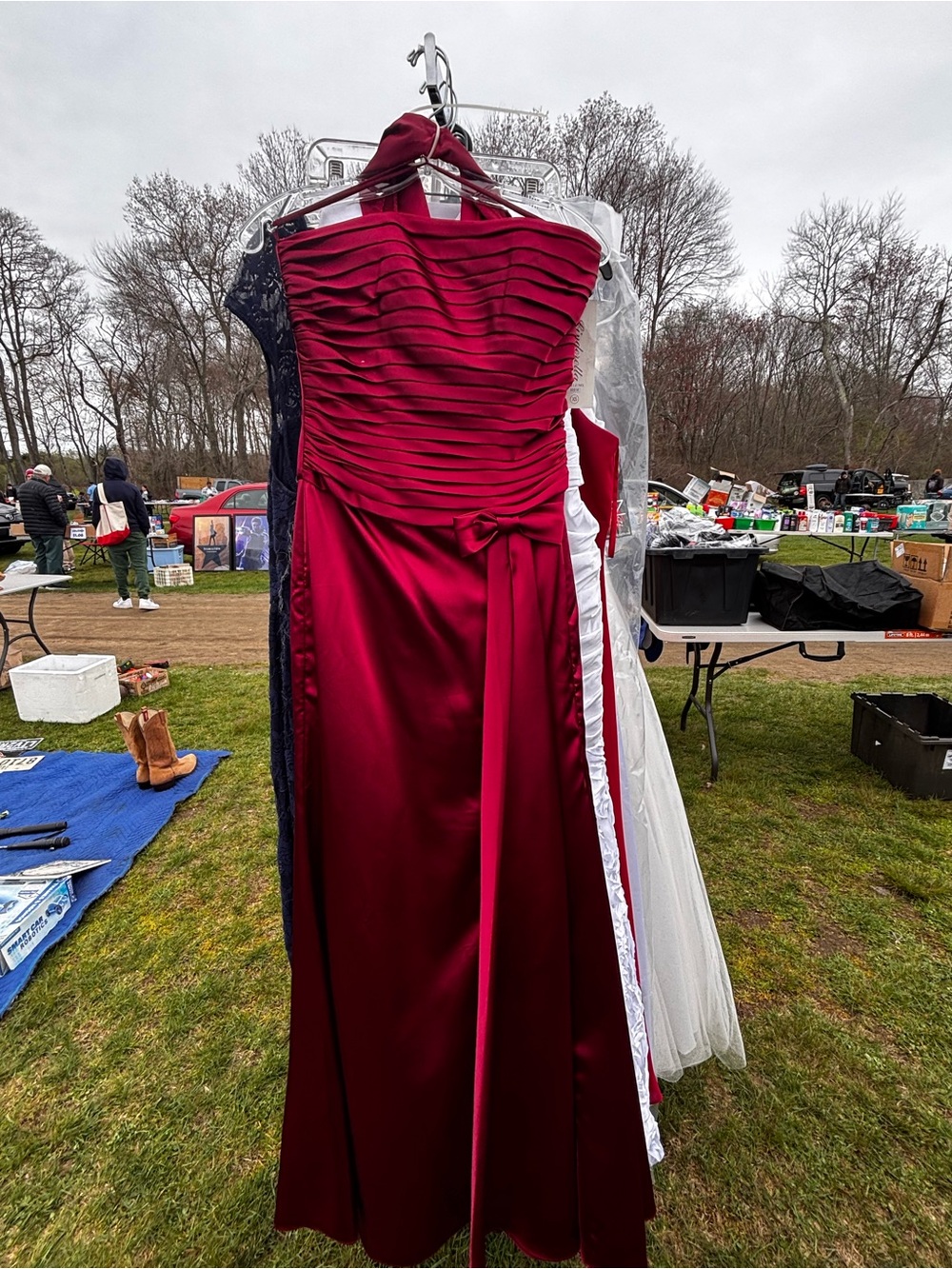 Cinderella Burgundy Strapless Satin Evening Gown